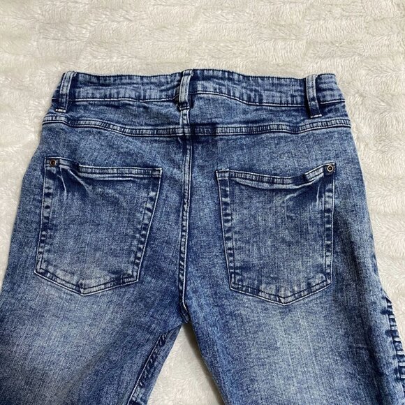 Urban Id Men's Blue Cotton Stretch Distressed Skinny Moto Denim Jeans Size 30 - Picture 2 of 10